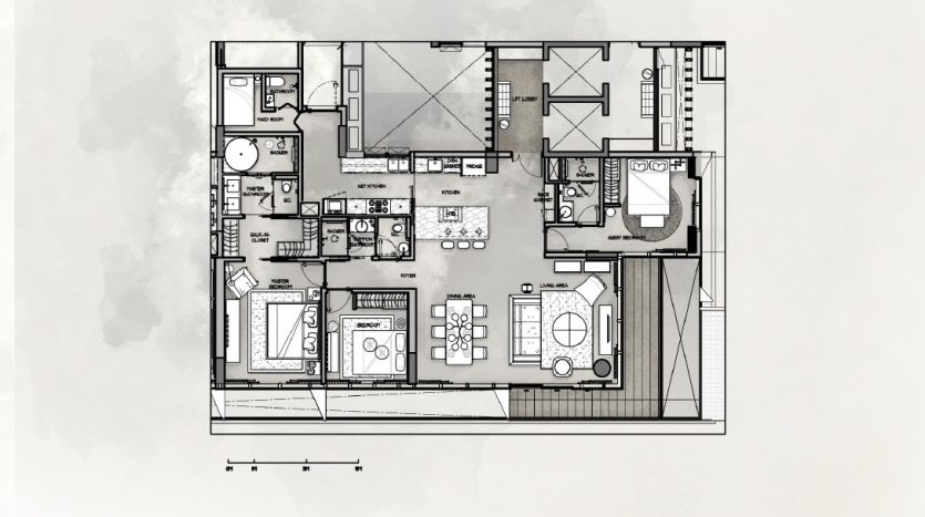 Layout of Empire City 3 bedroom apartment