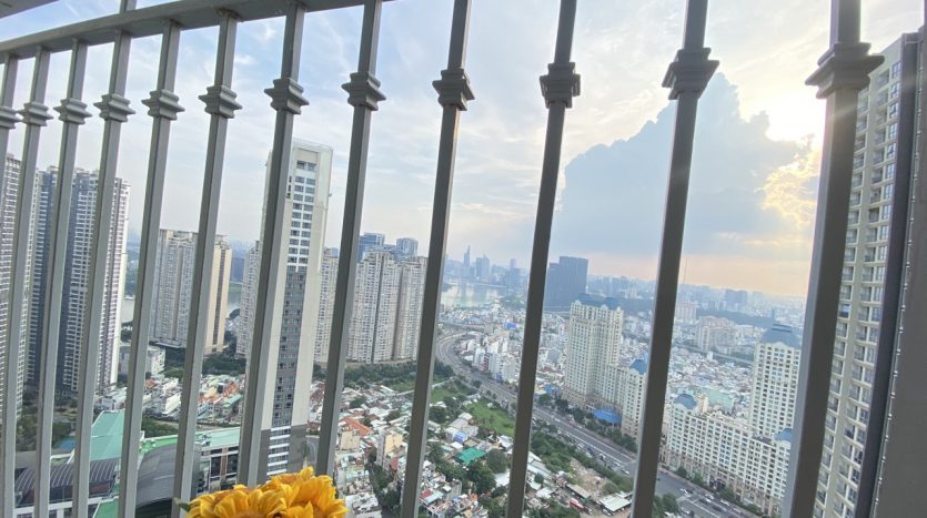 Airy balcony with city view