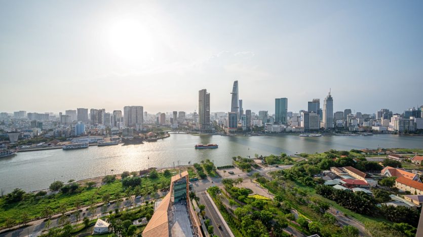 Inspiring view of Saigon river and the city