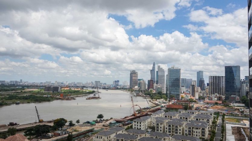 Panoramic view of Saigon River and city center