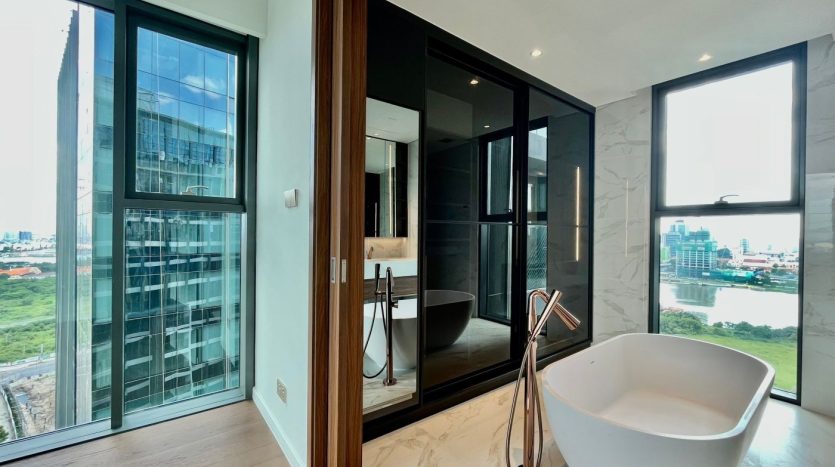 Luxury bathroom with large bathtub
