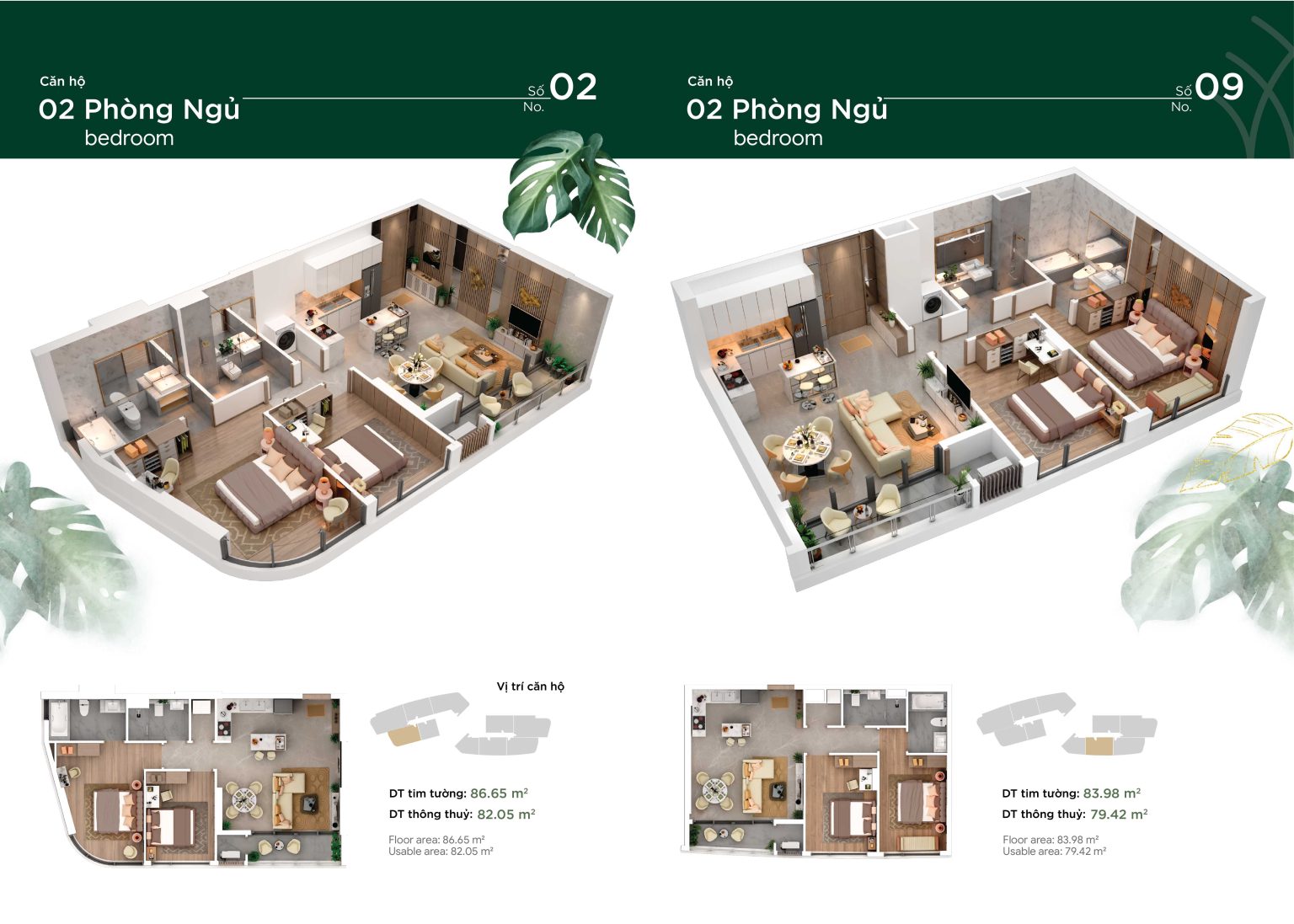 2-bedroom apartment layout of Thao Dien Green