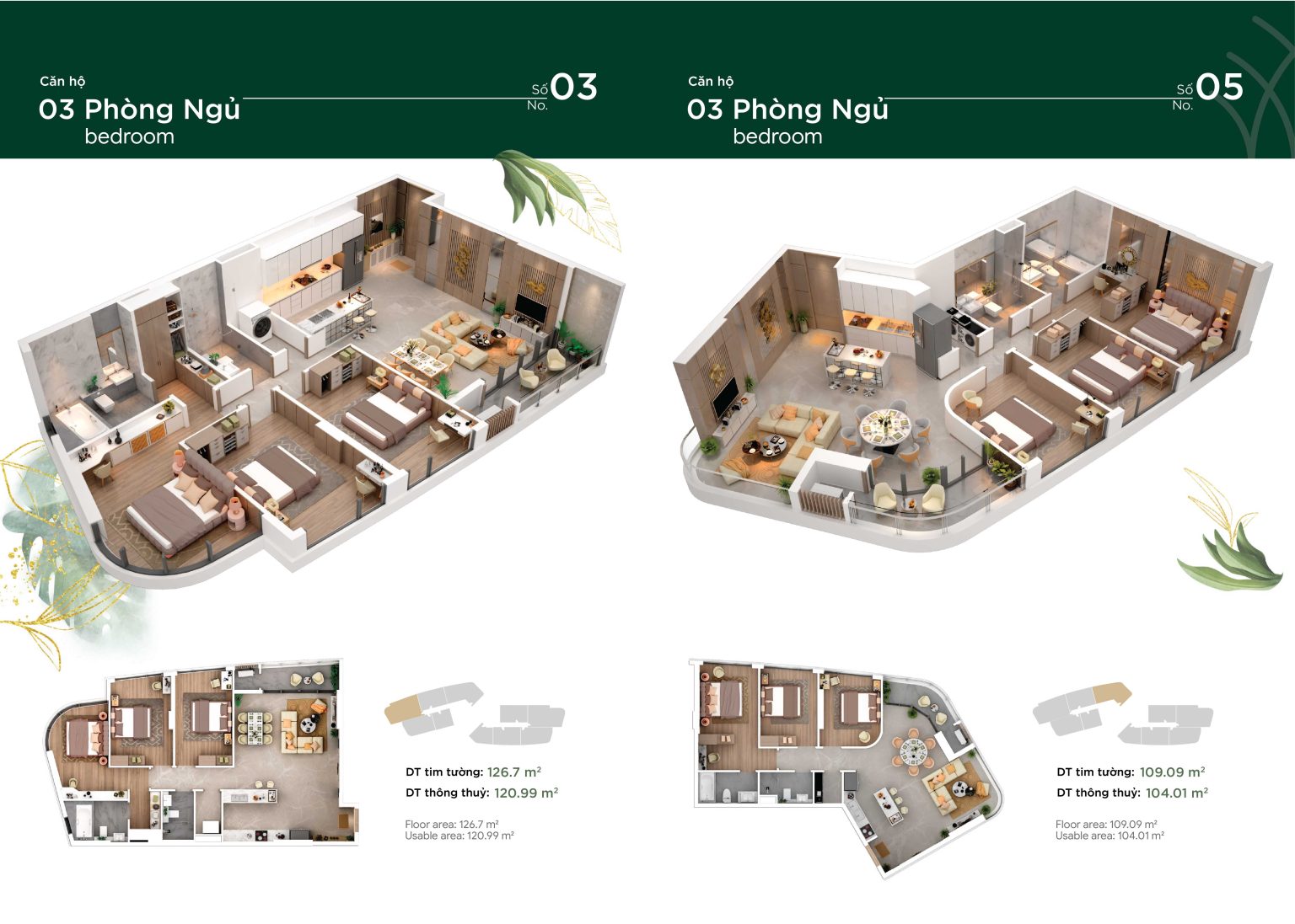 3-bedroom apartment layout of Thao Dien Green