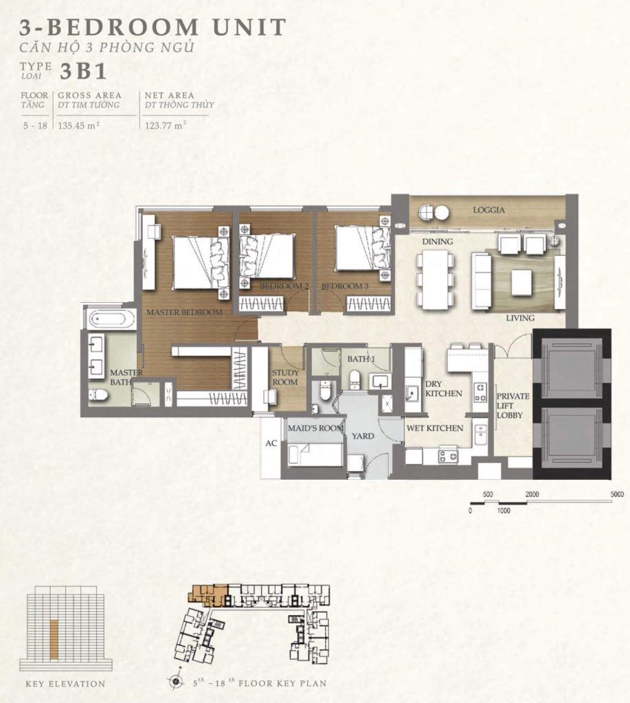 3 bedroom apartment layout Nassim Thao Dien