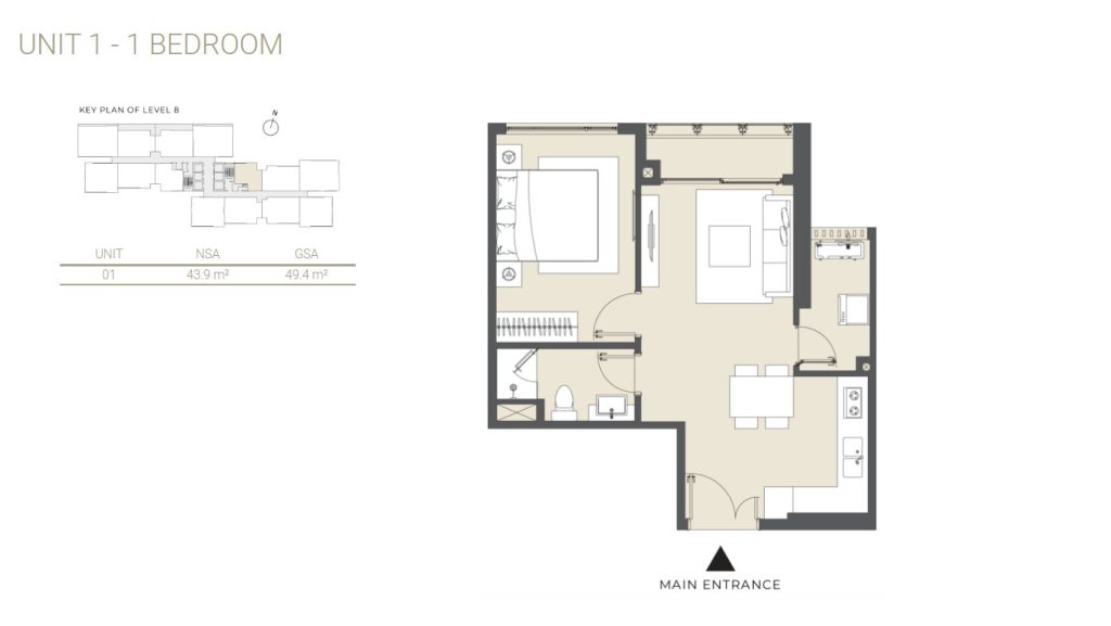 Lumiere Rieverside 1BR apartment layout 