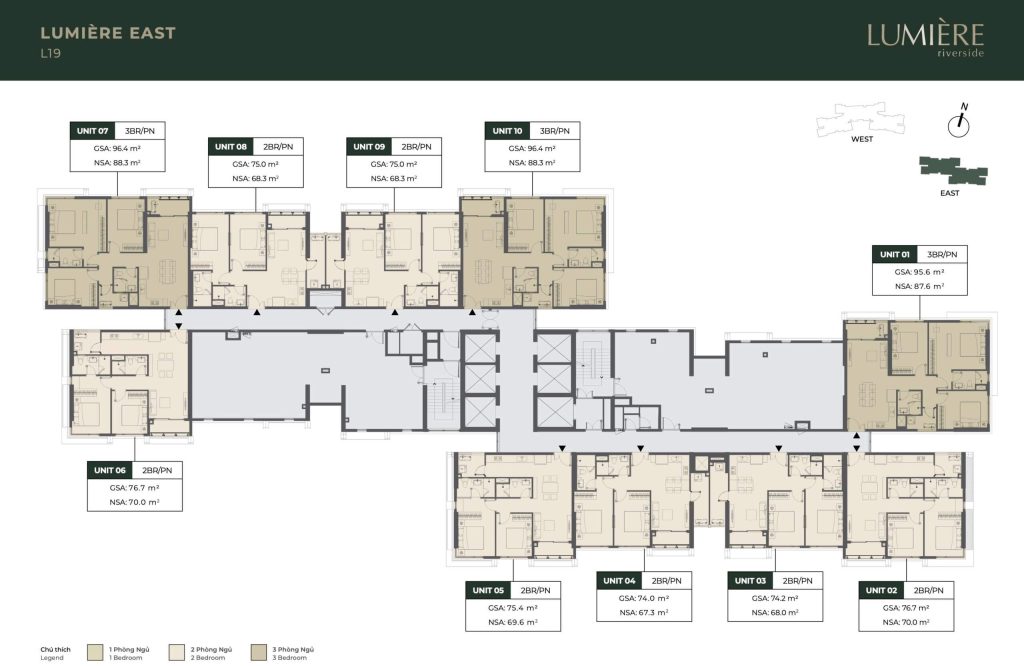 Layout of 19th floor at East Lumiere Roverside 