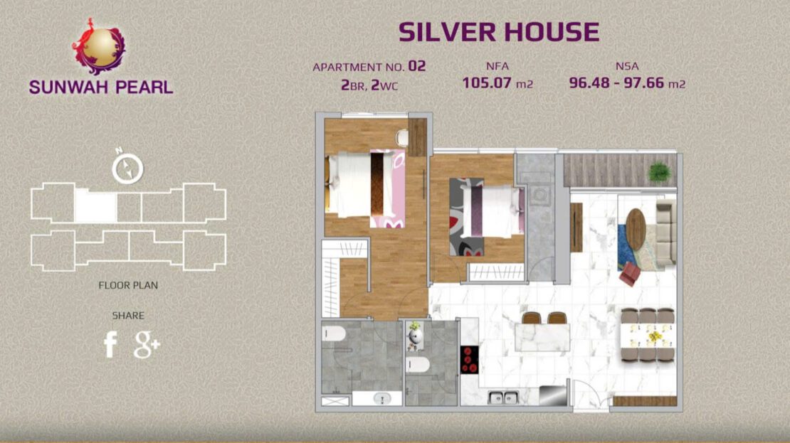 Sunwah Pearl 2 bedroom apartment for sale 105m2 – SH layout 02