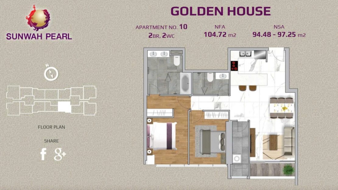 sunwah pearl 2 bedroom for sale river view 105m2, golden house