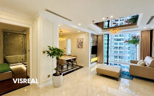 3BR apartment for rent Landmark 1 Vinhomes Central Park – elegant white-gold interior