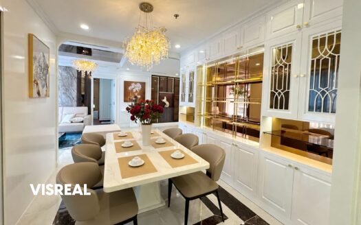 3BR apartment for rent Landmark 1 Vinhomes Central Park – elegant white-gold interior
