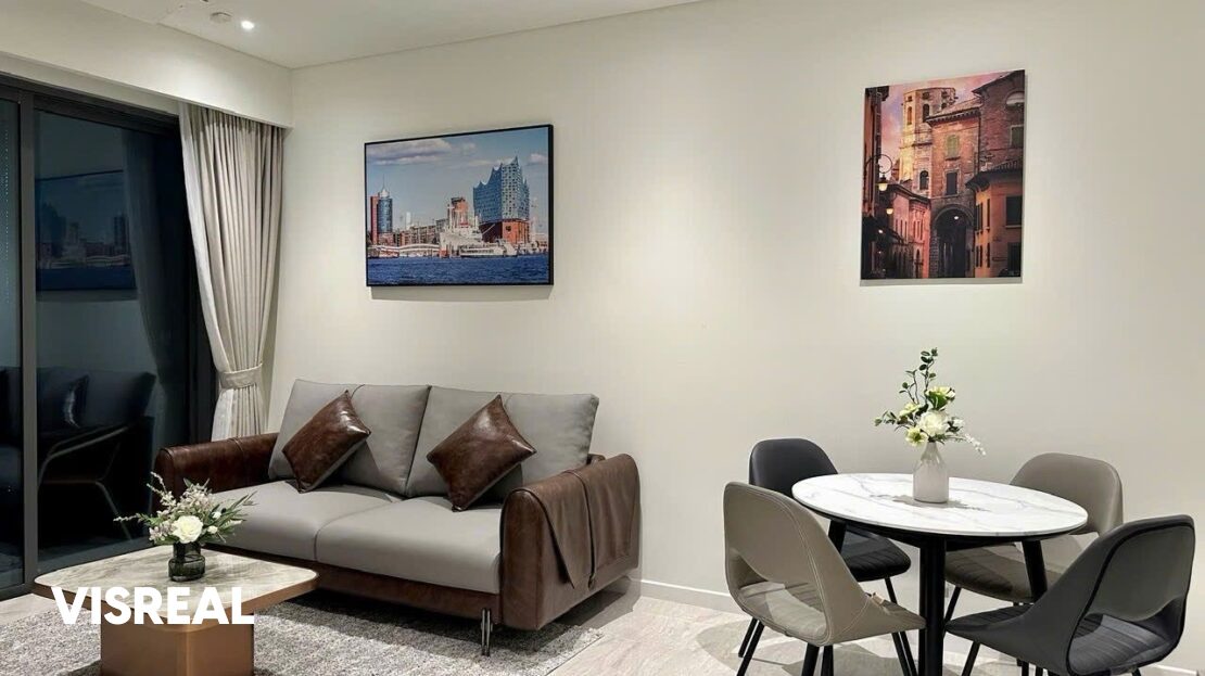 River view 2 bedroom apartment for rent in Opera Thu Thiem – open balcony living
