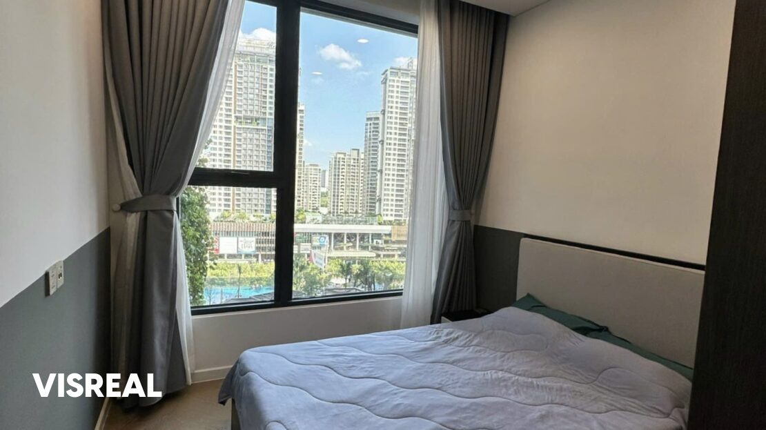 Second bedroom window overlooking the pool and Estella Place, Lumiere Riverside