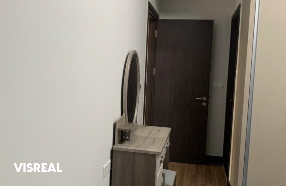 Bedroom with dressing table, wardrobe and air conditioner, Empire City apartment