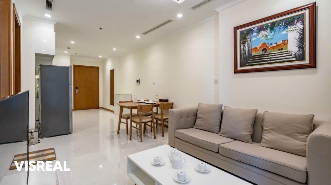 Living room looking toward the dining area and entrance, 1-bedroom Vinhomes Central Park rental
