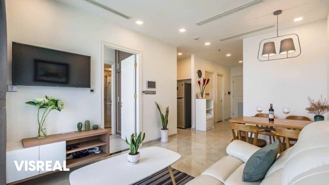 Open living space toward the hallway and kitchen, 2-bedroom Vinhomes Golden River rental