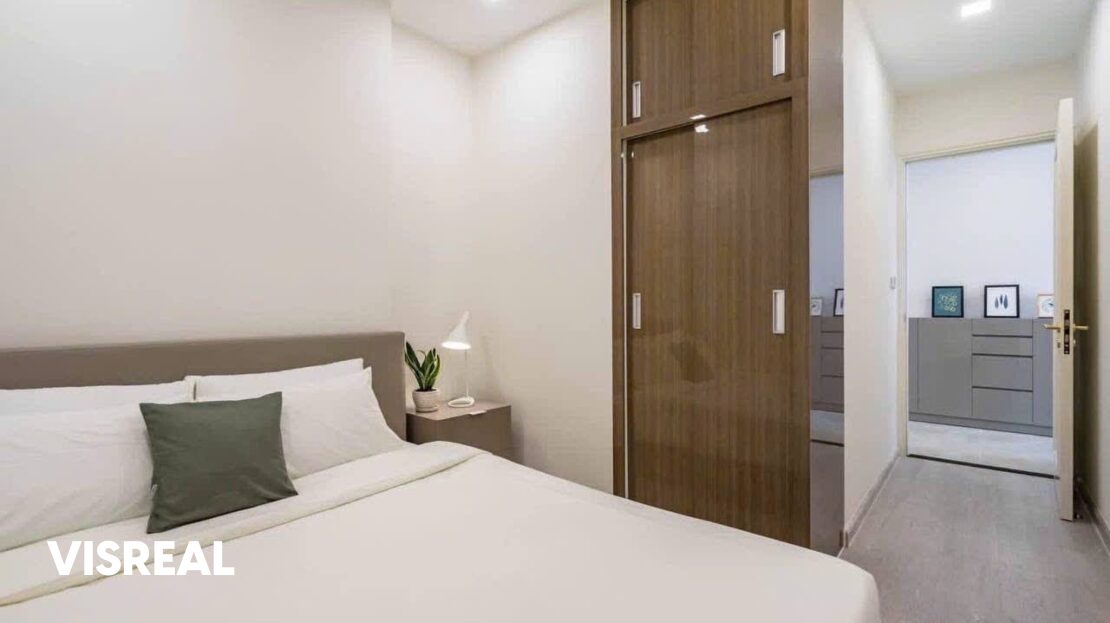 Bedroom with built-in wardrobe, 2-bedroom apartment for rent in Vinhomes Golden River